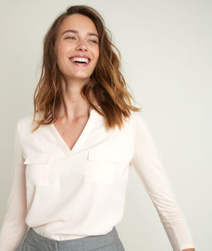 Picture of GENNA V-NECK DUAL-FABRIC BLOUSE